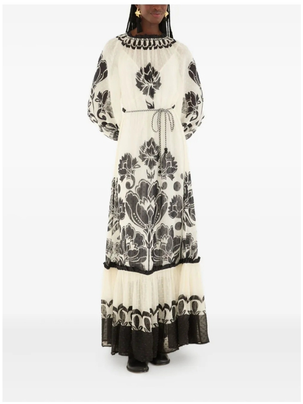 FARM Rio Black and Ivory Floral Maxi Dress